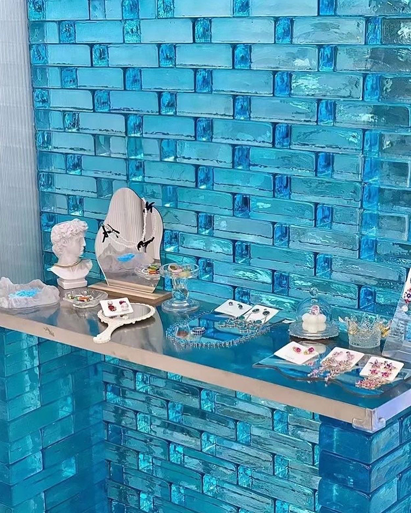 Custom-made blue solid glass bricks