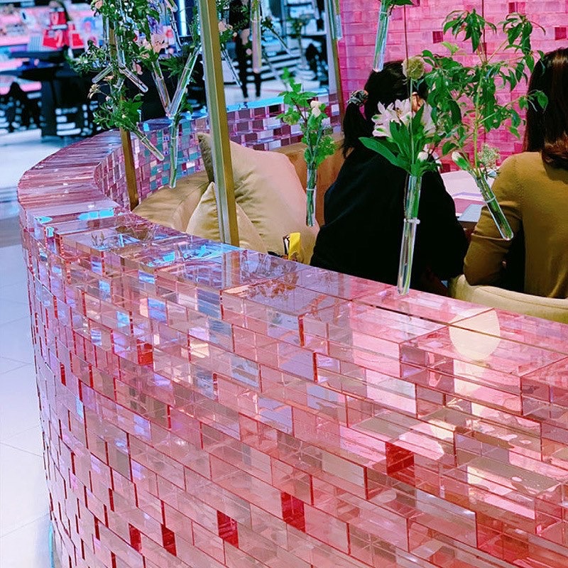 Pink straight corner solid crystal bricks for restaurants decoration