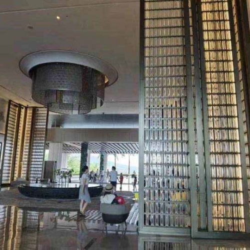 Hotel Lobby Interior Glass Bricks Partition Wall for hotels In Hainan Free Trade Port
