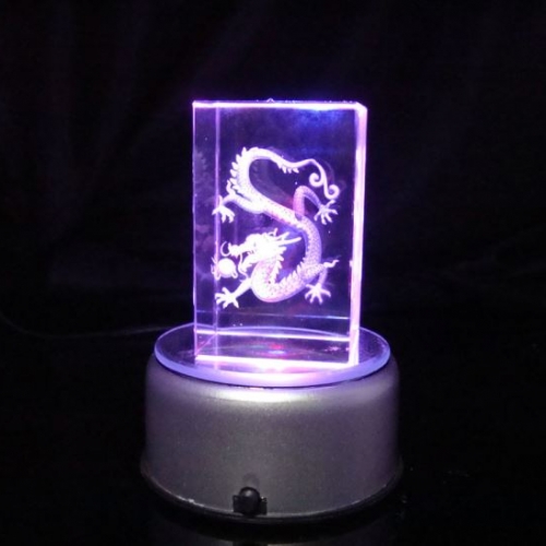 3d laser crystal dragon cube with LED light base