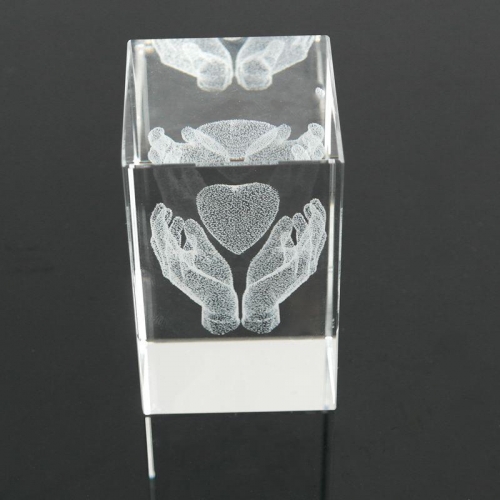 3D Photo Crystal Cube Appreciation Gifts with Heart/ Prayer hands laser engraved inside