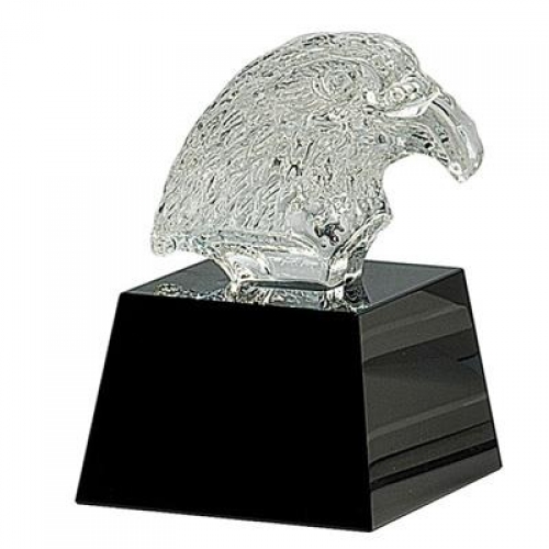 Bespoke Crystal Eagle Head Trophy Awards on black pedestal
