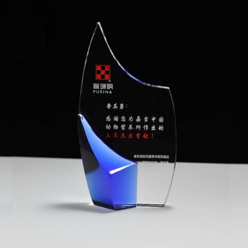 bespoke blue crystal flame awards for employee 5 years of service gifts