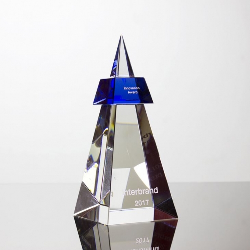 blue design high-end crystal pyramid innovation awards