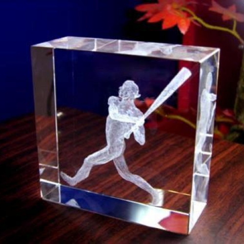 Laser engraved 3D crystal baseball awards