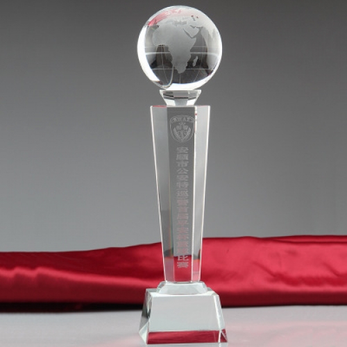 custom corporate crystal globe awards with logo laser engraved