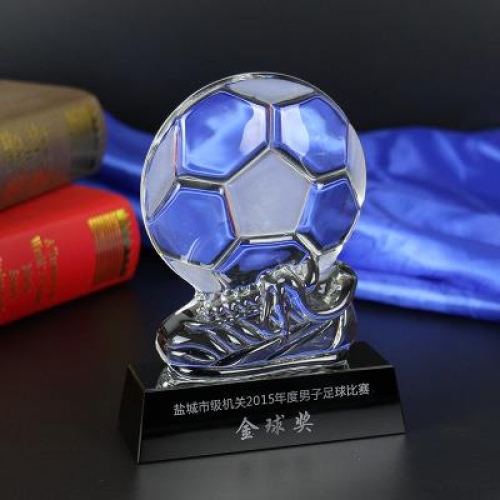 custom made casting crystal Golden Ball Award glass football trophy