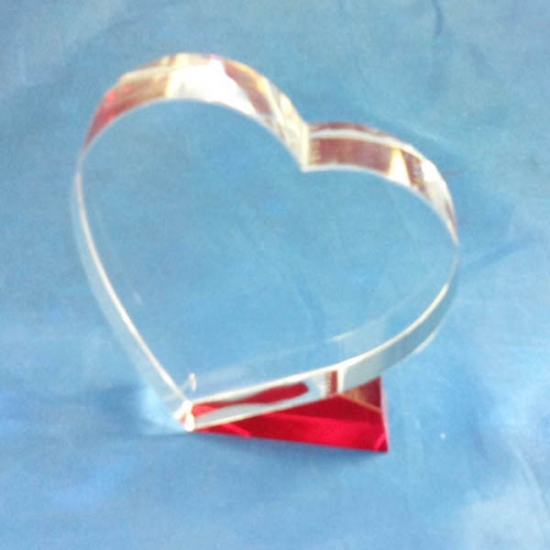optical heart shaped crystal awards on red glass base for 3D laser engraving
