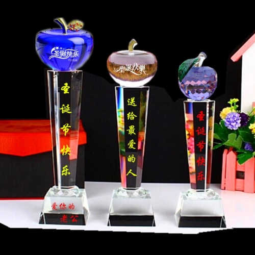personalized colored crystal apple awards for teacher recognitions glass fruit trophy