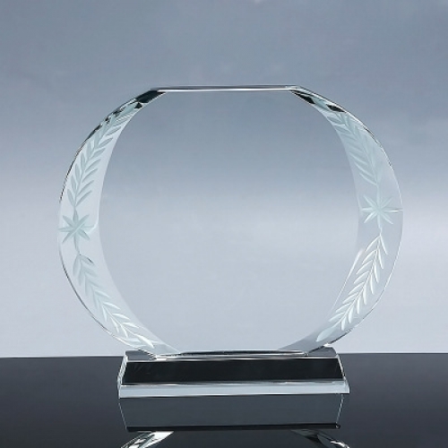 custom pattern etched round shaped crystal Motivation awards