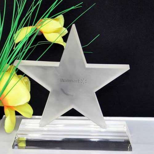 Frosted Satin Glass Star Award with Walmart logo etched