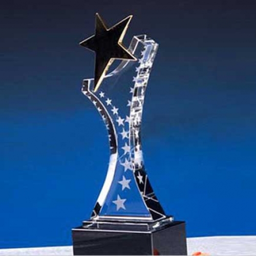 Unique Shaped Metal Star Engraved Crystal Awards