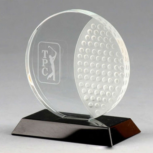 Laser engraved circle crystal golf plaque awards