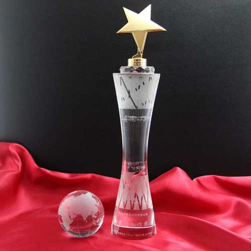 quality golden star cylinder crystal trophy awards