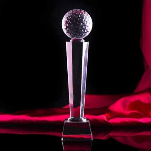 cheap glass golf trophy awards for logo printed