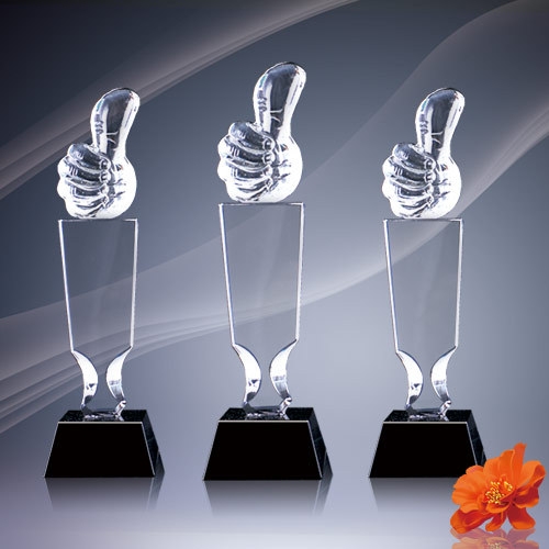 custom made thumbs up Hand shaped Crystal Award