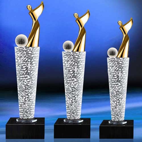 high end deluxe golden alloy golfer crystal awards