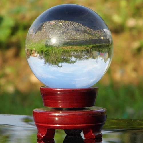 Optical Solid Glass Sphere Award With Wooden Base