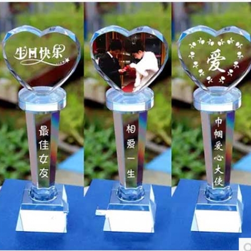 heart shaped crystal pillar awards with DIY pictures printed