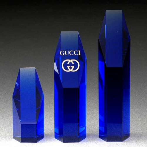 high quality blue crystal hexagon tower awards for famous brand corporate gifts