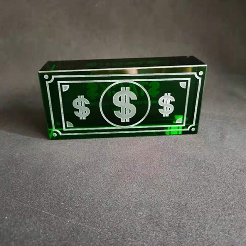Bespoke Green Crystal Dollar Bills Paperweight Engraved Green Glass Currency Bricks
