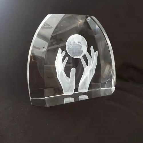 Globe Earth World Holding hands 3D laser glass event awards