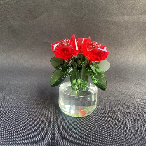handworked glass 3 Roses Bouquet crystal red Flowers