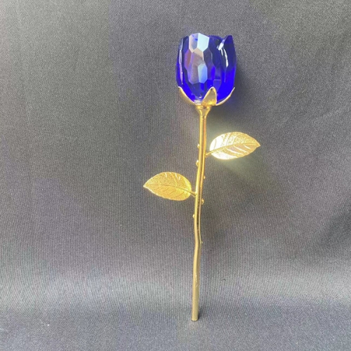 golden leaves diamond cut crystal blue roses romantic gift