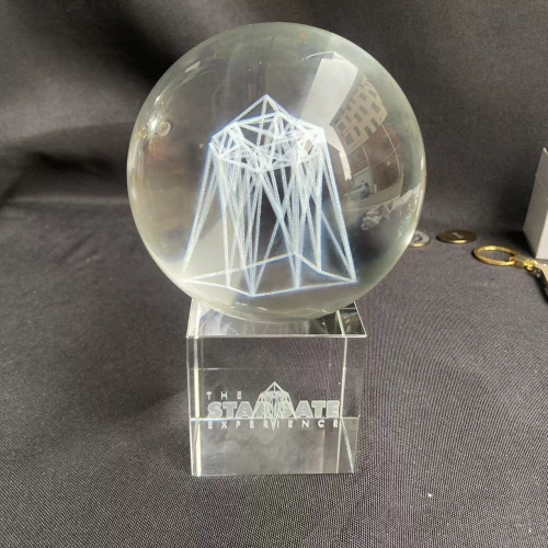 solid glass sphere with frame design laser engraving inside