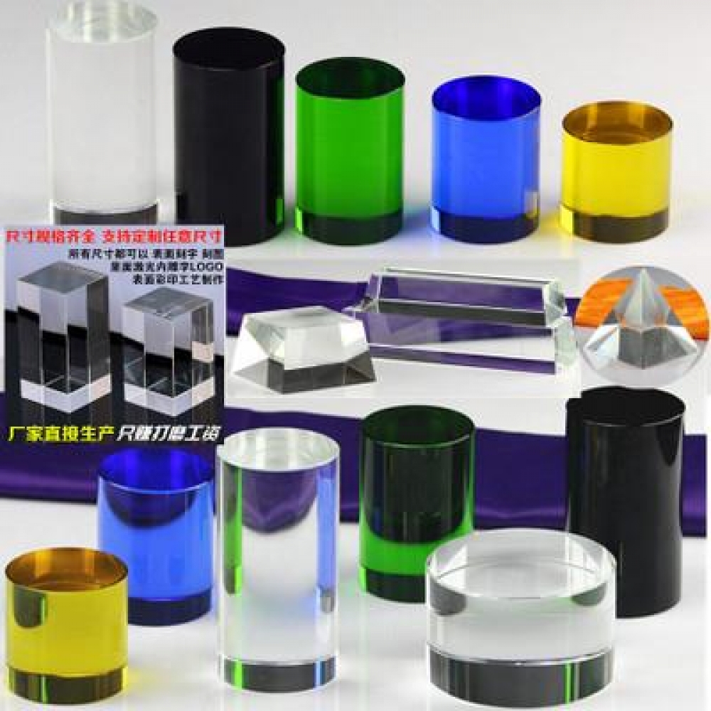 decorative colored crystal cylinder solid glass laser cylinder