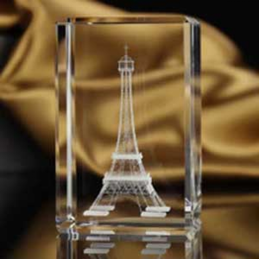 Eiffel tower crystal cube 3D laser engraved Paris Tourist Souvenirs