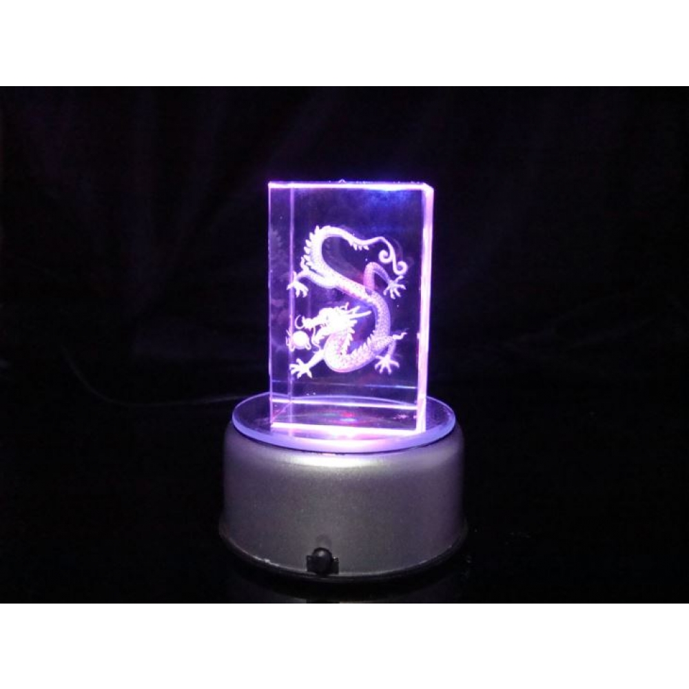 3d laser crystal dragon cube with LED light base