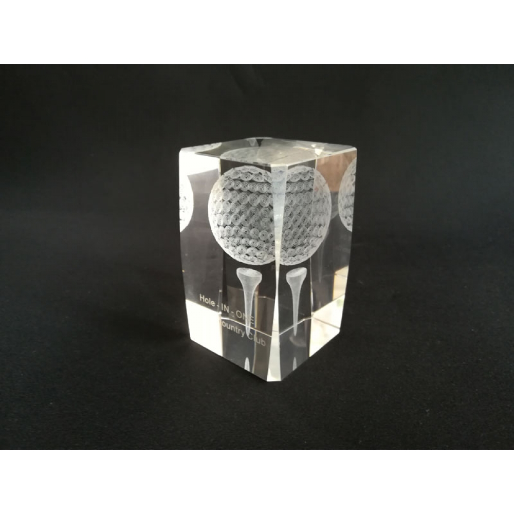 bespoke hole in one 3D crystal golf trophies for golf club tour awards