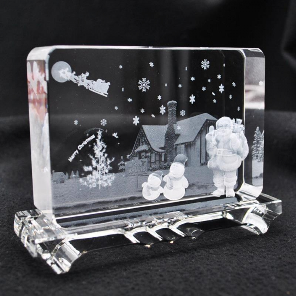 Bespoke 3D Crystal Christmas Gifts With Santa Claus Snowman Christmas Trees Laser Etched Inside