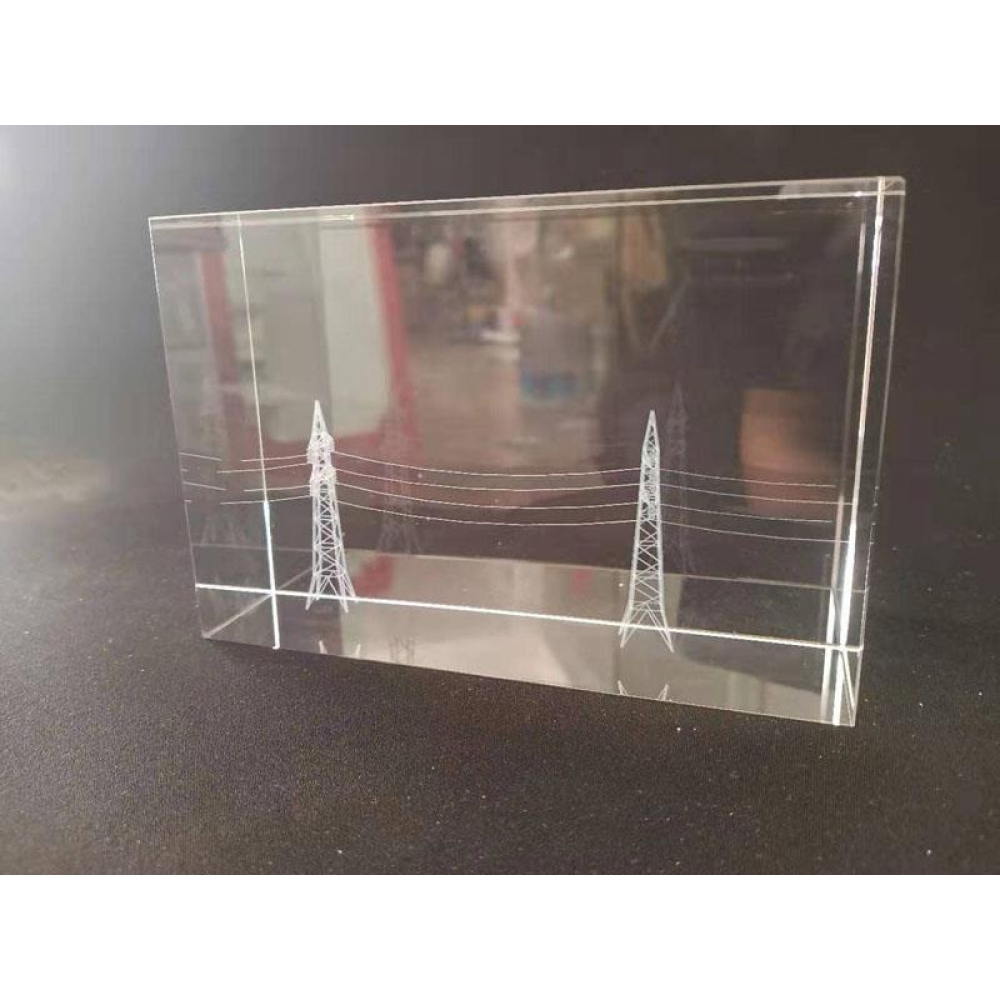 Personalized 3D crystal bricks with High Voltage Lines And Power Pylons Tower Model 3D laser engraved inside