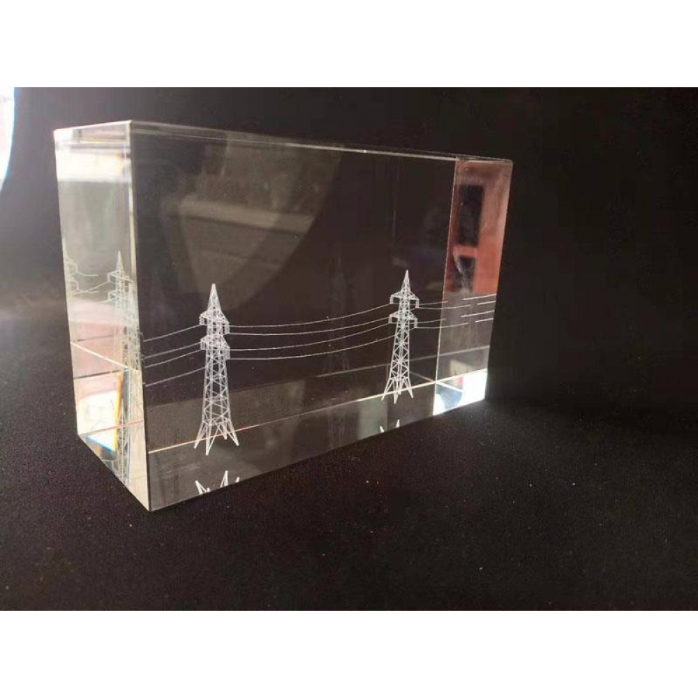 Personalized 3D crystal bricks with High Voltage Lines And Power Pylons Tower Model 3D laser engraved inside