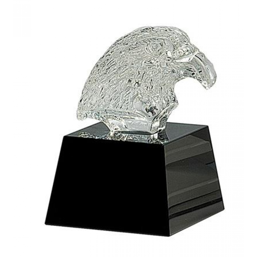 Bespoke Crystal Eagle Head Trophy Awards on black pedestal