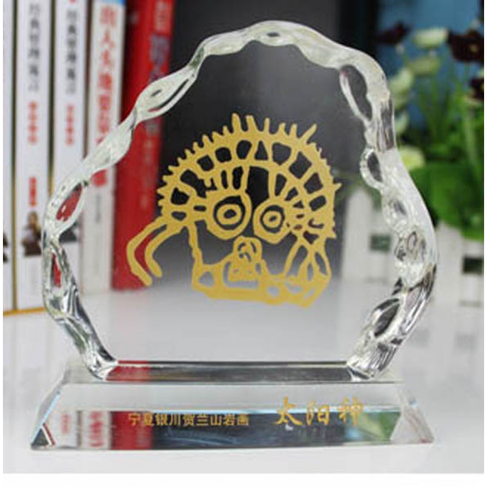 unique shaped Iceberg crystal awards with Sun God engraving