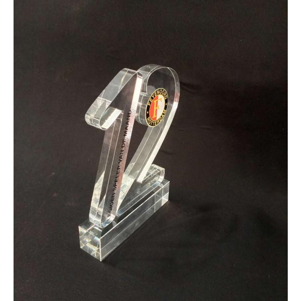 Unique Waterjet Cutting Crystal Number 12 Awards For Feyenoord Rotterdam Football Club