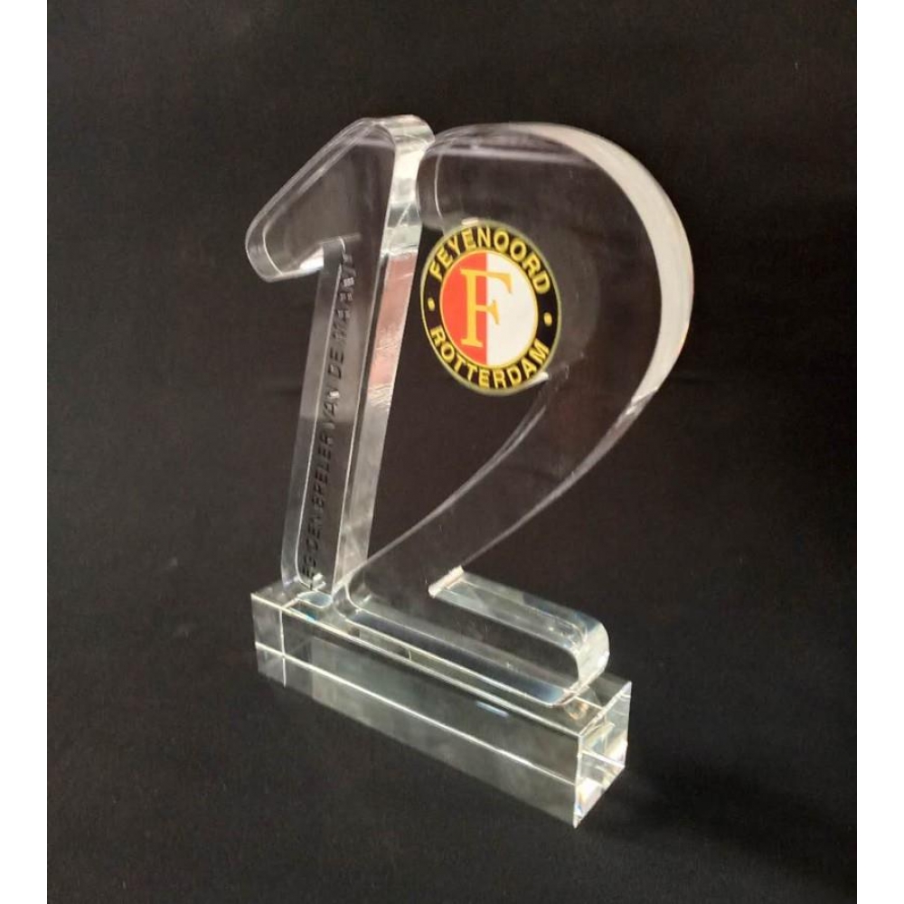 Unique Waterjet Cutting Crystal Number 12 Awards For Feyenoord Rotterdam Football Club