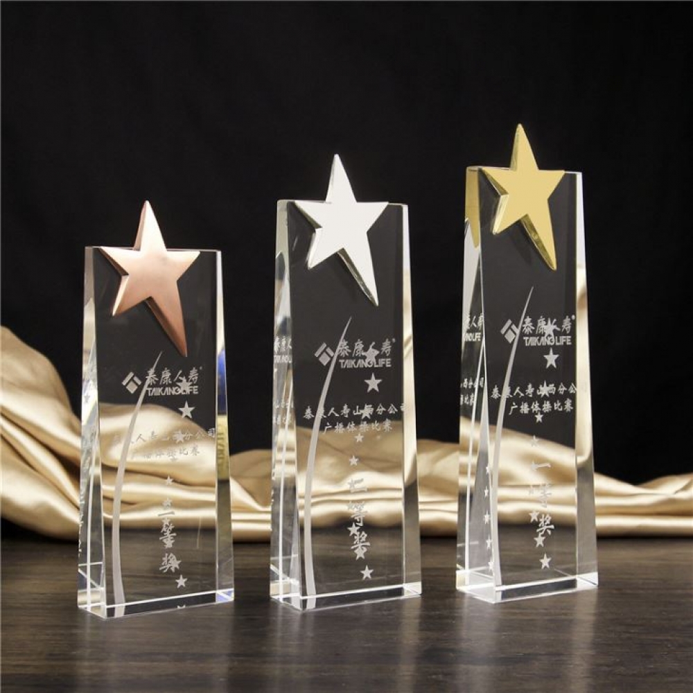 metal star laser engraved crystal awards for insurance companies