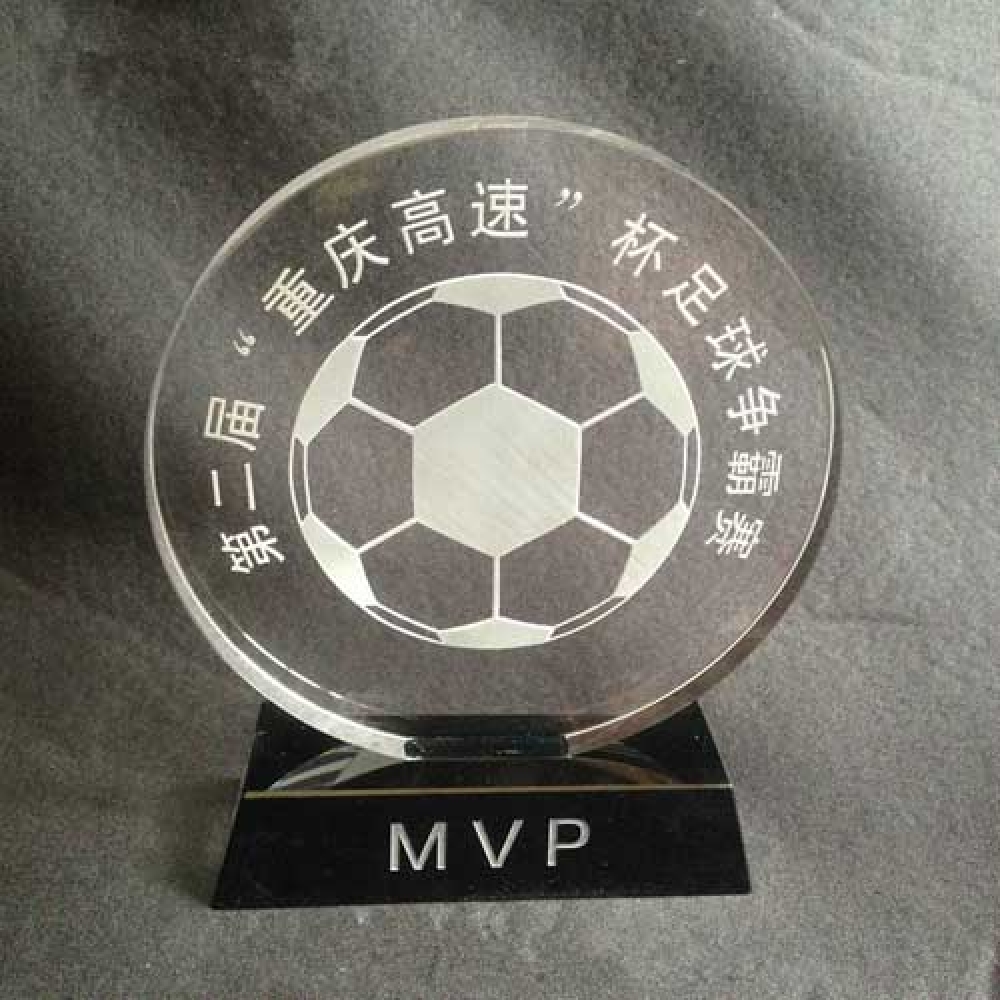 Simple design 3D laser engraved Circle crystal football trophy