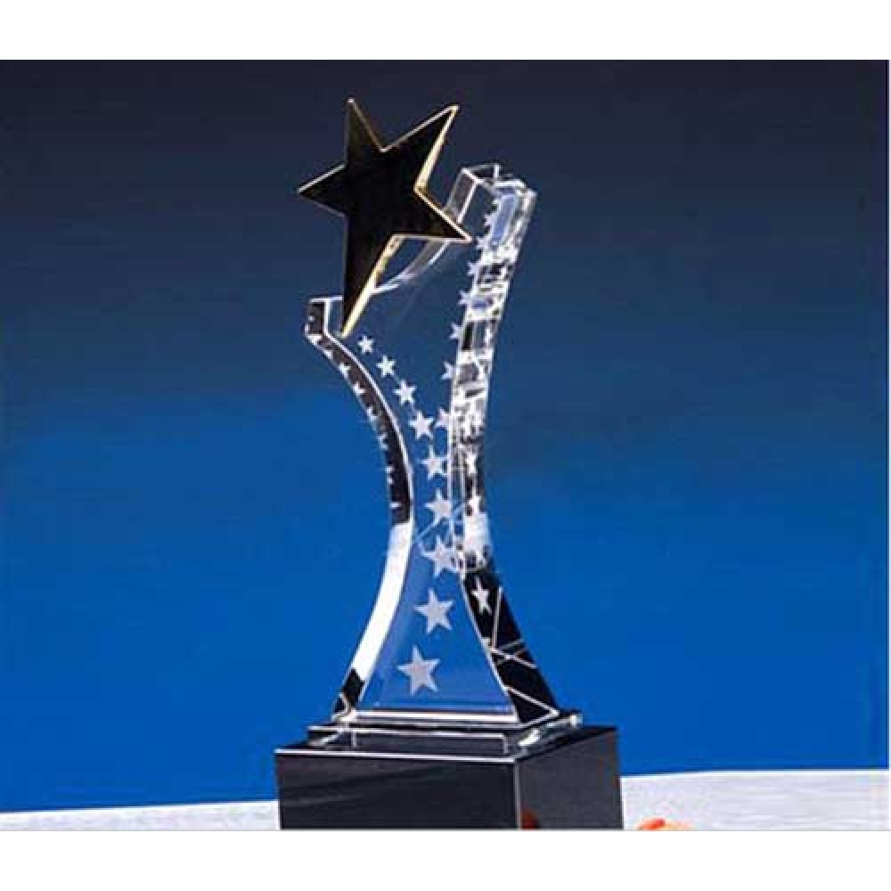 Unique Shaped Metal Star Engraved Crystal Awards