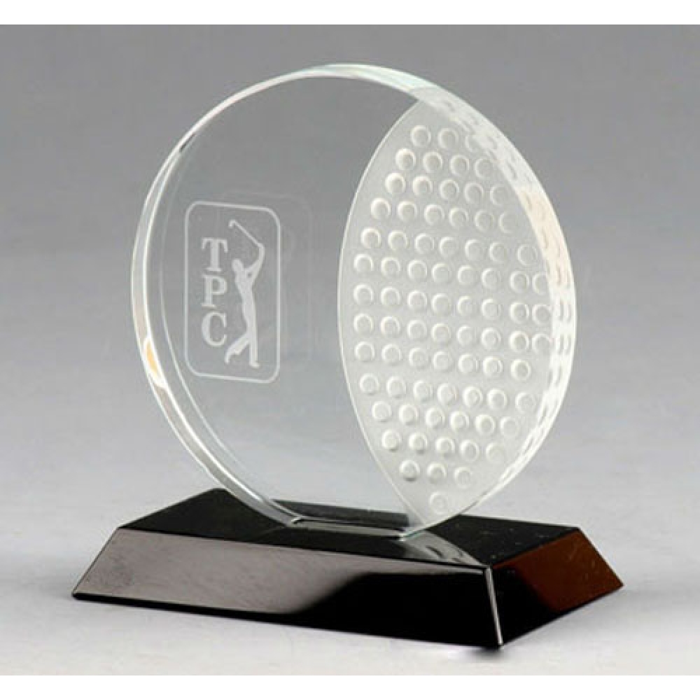 Laser engraved circle crystal golf plaque awards