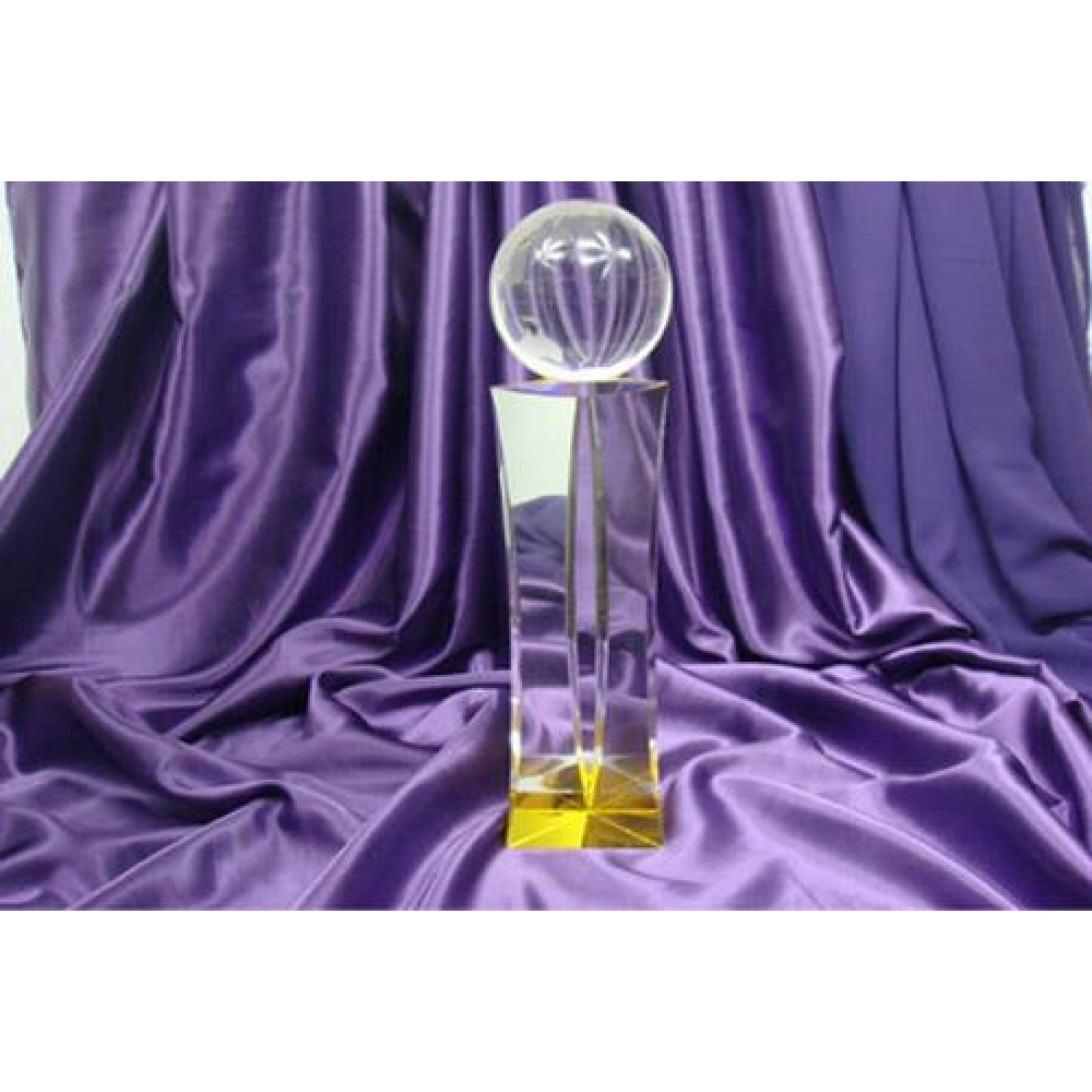 corporate Crystal Globe Award with golden yellow base