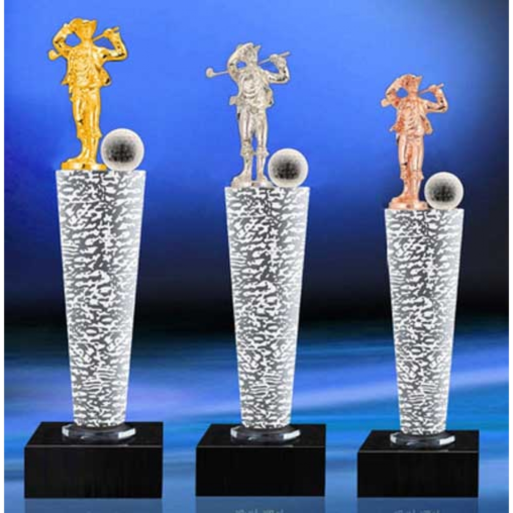 custom design metal golf player glass awards