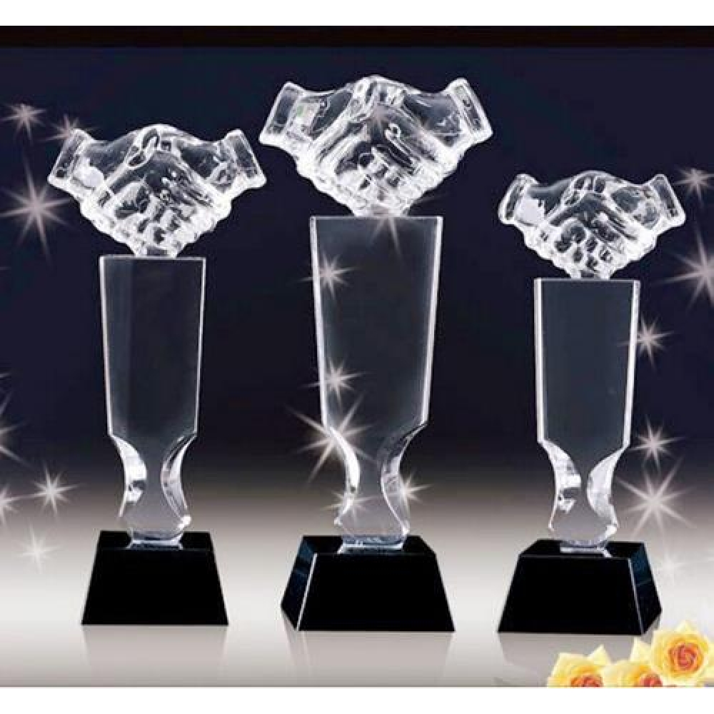 large medium small custom made crystal handshake awards