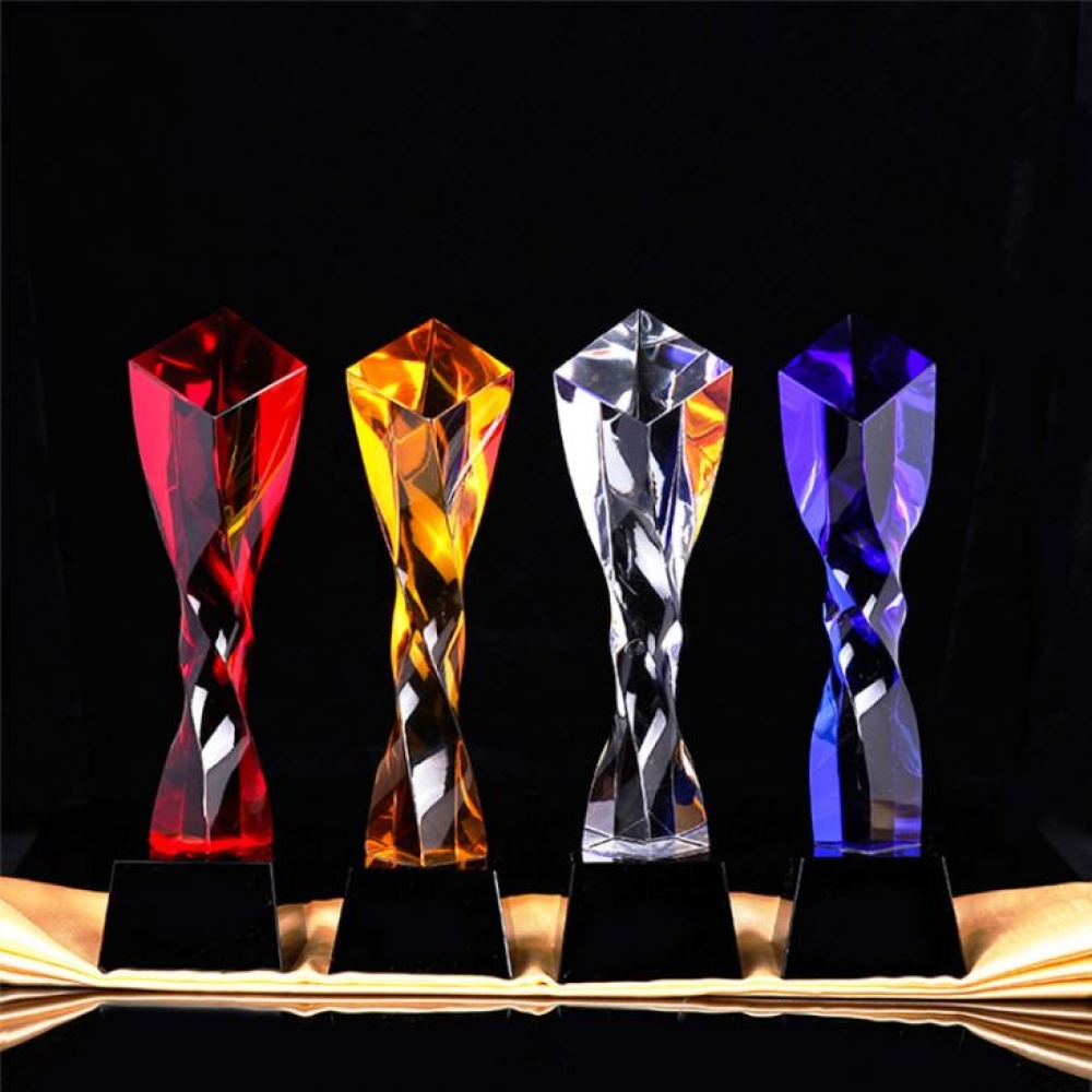 Blue Yellow Red Colored Crystal Twisted Pillar Awards