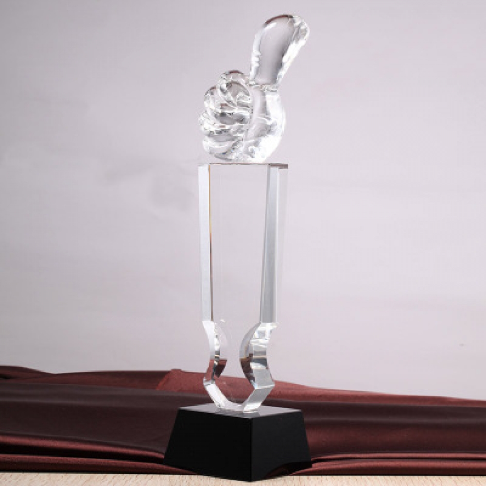 Optical Casting Glass Thumbs Up Trophy