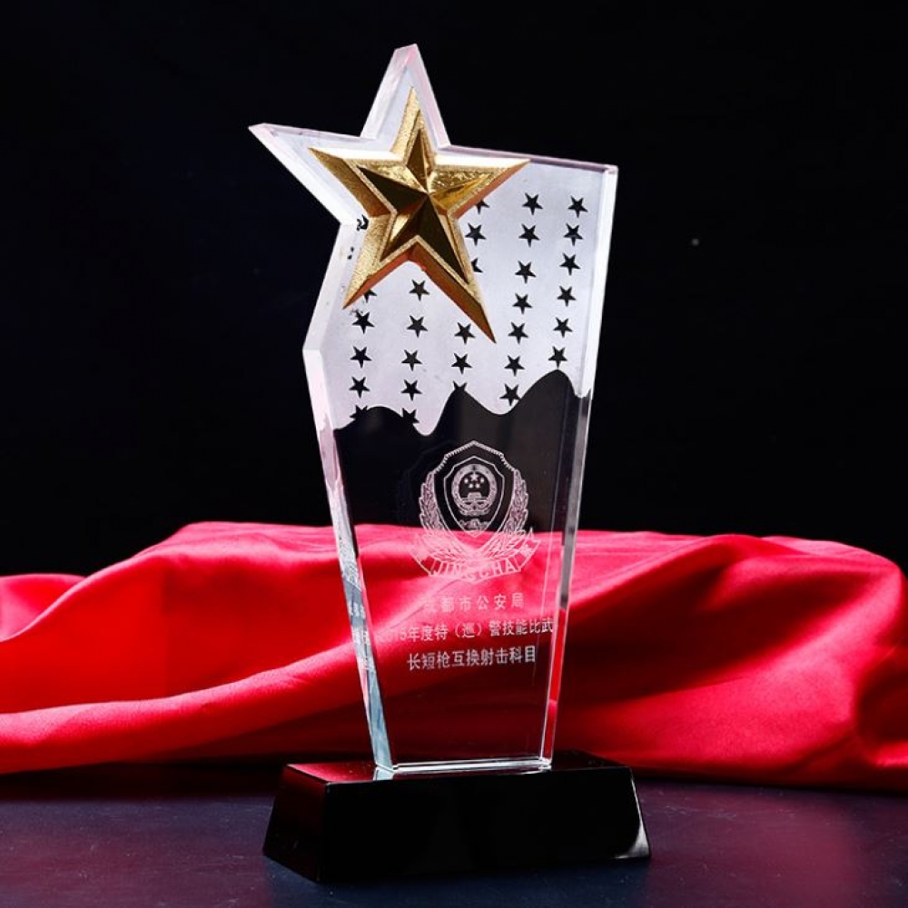 unique design metal star frosted glass shooting trophy
